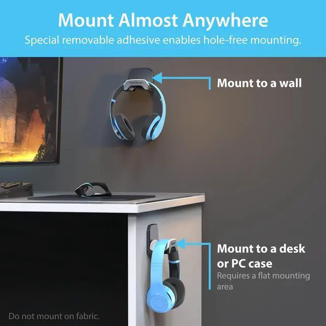 Alt view image 4 of 6 - Gaming Headset Hanger Includes Removable Adhesive Strips for Easy, Damage-Free Wall, Desk, or PC Mounting (Black Headphone Hook with Premium Silicone Cradle One Pack)