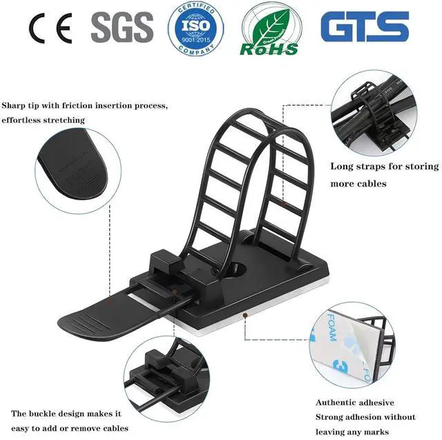 Alt view image 3 of 7 - Adjustable Adhesive Cable Management Clips 50Pcs, Large self Adhesive Cable Ties Clips Suitable for Cable Management Under desks and on Walls(Black)