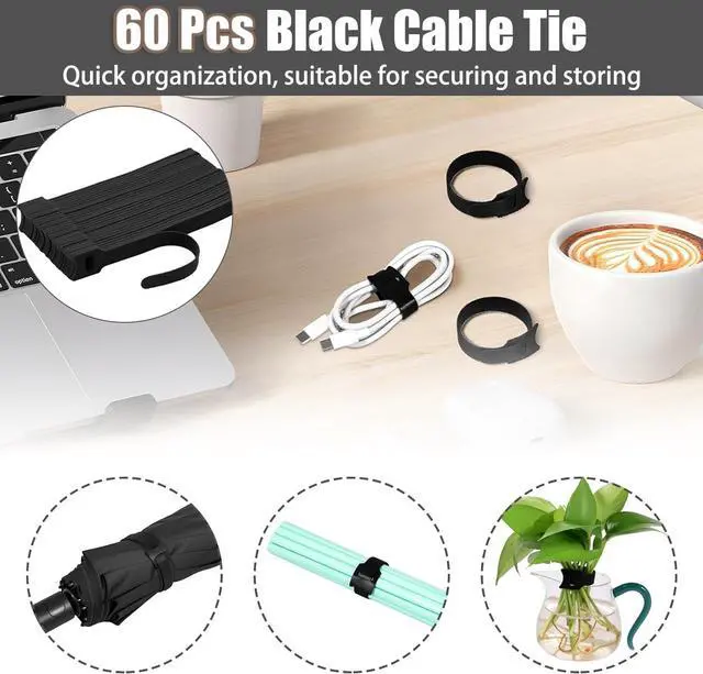 Alt view image 5 of 7 - 190-Piece Cable Management Kit, 100 R-Type Clips 60 Reusable Cable Ties 30 Multi-Slot Wire Holders, Self-Adhesive Cord Organizer for Desk, Under Desk, Nightstand, Gaming Setup, Office & Home