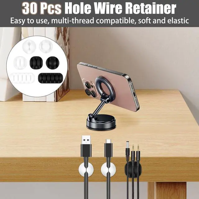 Alt view image 6 of 7 - 190-Piece Cable Management Kit, 100 R-Type Clips 60 Reusable Cable Ties 30 Multi-Slot Wire Holders, Self-Adhesive Cord Organizer for Desk, Under Desk, Nightstand, Gaming Setup, Office & Home