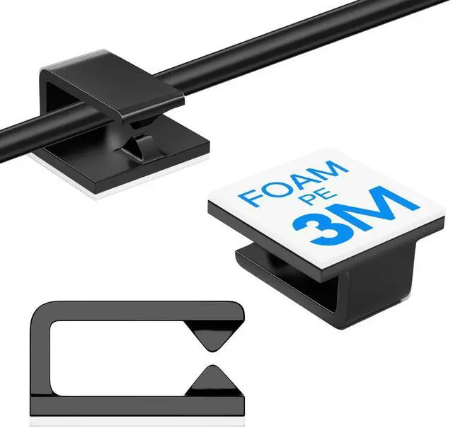 Main image of 120Pcs Cable Clips, Small, Black, Adhesive Wire Clips, Cable Management Wire Organizer Cord Holder for Under Desk, Car, Wall, TV PC Ethernet Cable