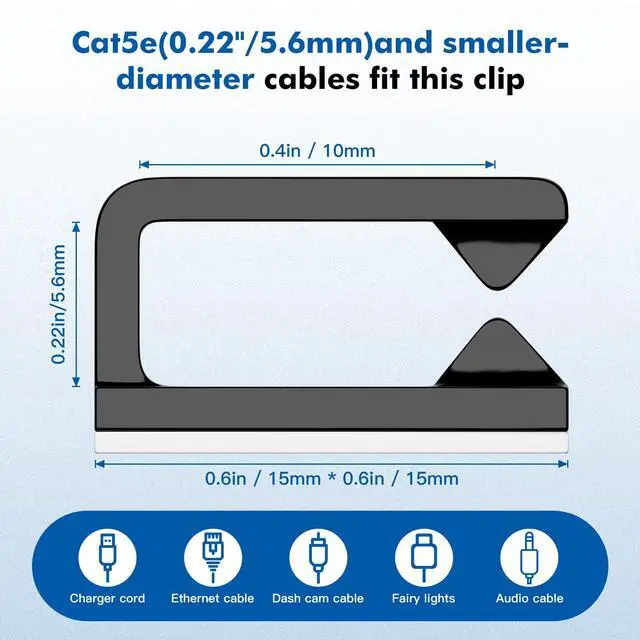 Alt view image 2 of 6 - 120Pcs Cable Clips, Small, Black, Adhesive Wire Clips, Cable Management Wire Organizer Cord Holder for Under Desk, Car, Wall, TV PC Ethernet Cable