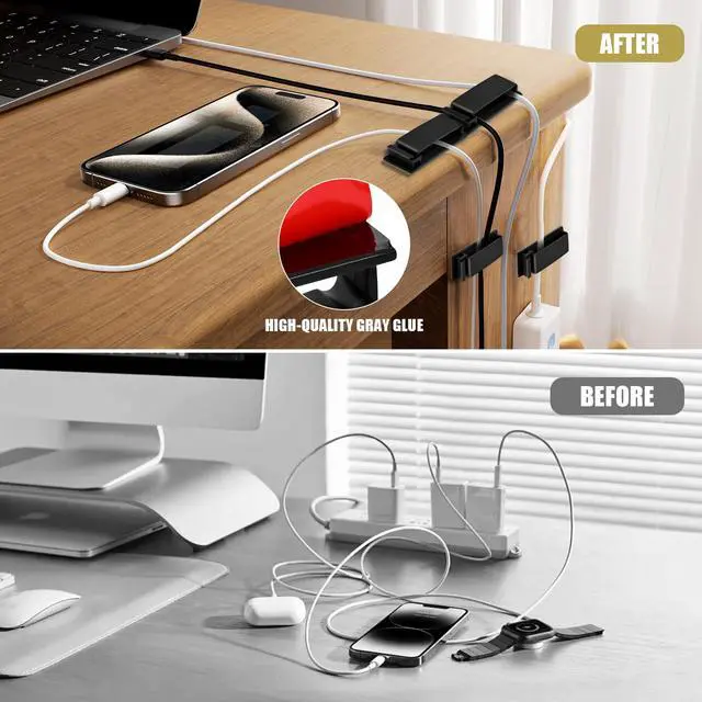 Alt view image 3 of 7 - Self Adhesive Cable Management Clips, Line Clips, Cable Organizers, TV PC Line Clips, Ethernet Cable Clips Under Desks - Durable PA66 Material, Easy to Install (Black 50Pcs)