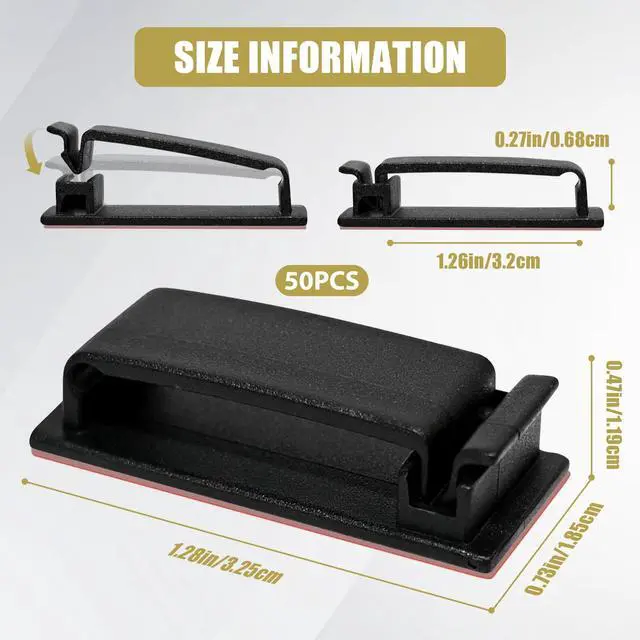 Alt view image 2 of 7 - Self Adhesive Cable Management Clips, Line Clips, Cable Organizers, TV PC Line Clips, Ethernet Cable Clips Under Desks - Durable PA66 Material, Easy to Install (Black 50Pcs)