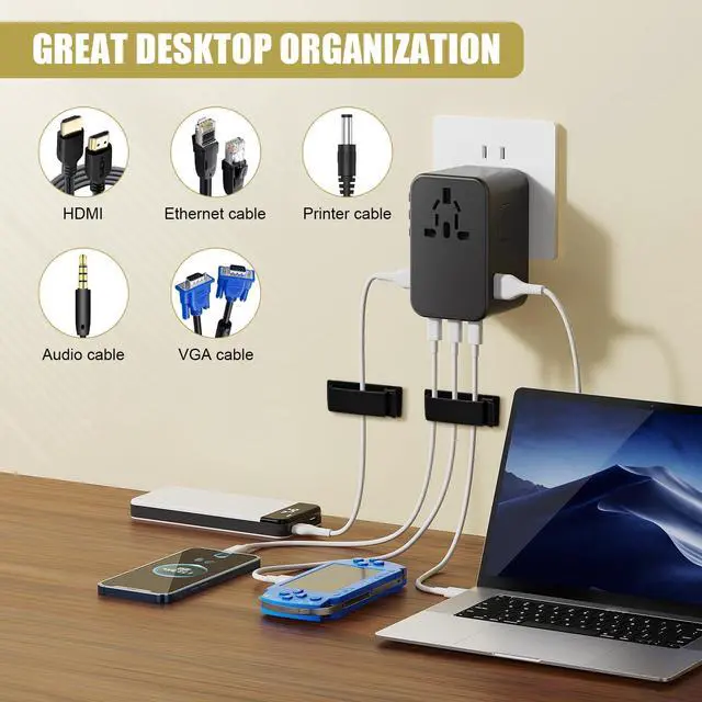 Alt view image 6 of 7 - Self Adhesive Cable Management Clips, Line Clips, Cable Organizers, TV PC Line Clips, Ethernet Cable Clips Under Desks - Durable PA66 Material, Easy to Install (Black 50Pcs)