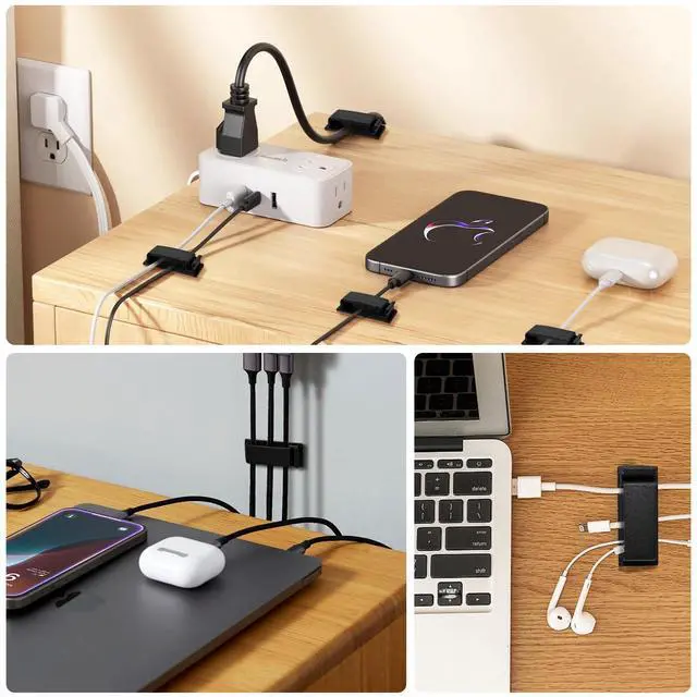 Alt view image 7 of 7 - Self Adhesive Cable Management Clips, Line Clips, Cable Organizers, TV PC Line Clips, Ethernet Cable Clips Under Desks - Durable PA66 Material, Easy to Install (Black 50Pcs)
