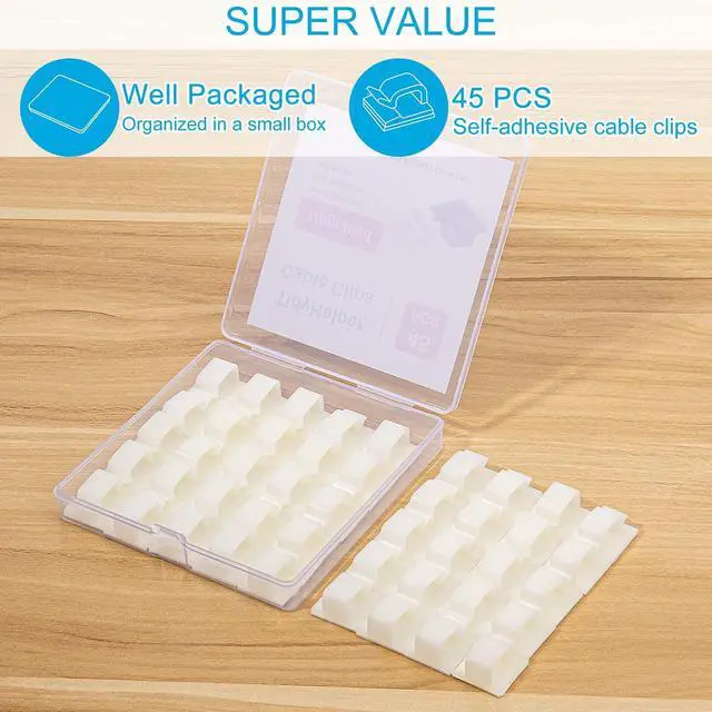Alt view image 2 of 6 - Adhesive Cable Clips White (Large, 45 PCS), Upgraded Wire Clips for Electric Wires, Cord Holders Management Under Desk, Car, Extension Cord, Ethernet Cable, LED Lights
