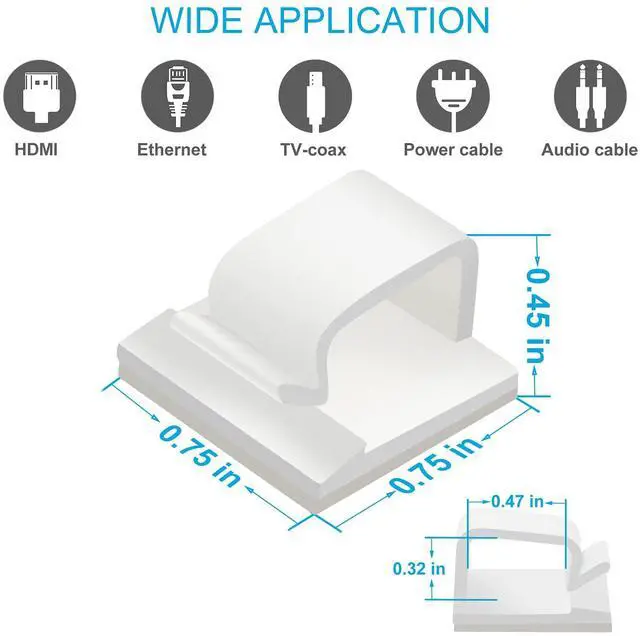 Alt view image 5 of 6 - Adhesive Cable Clips White (Large, 45 PCS), Upgraded Wire Clips for Electric Wires, Cord Holders Management Under Desk, Car, Extension Cord, Ethernet Cable, LED Lights
