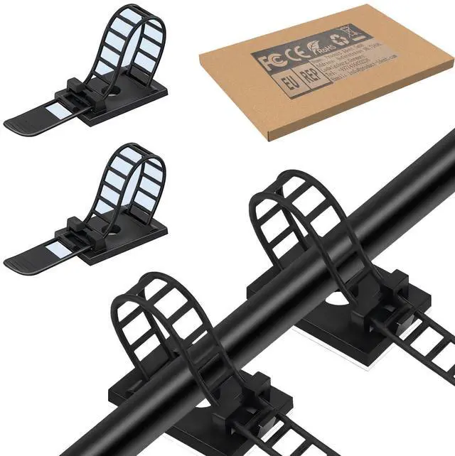 Main image of Adjustable Adhesive Cable Management Clips 50Pcs, Large self Adhesive Cable Ties Clips Suitable for Cable Management Under desks and on Walls(Black)