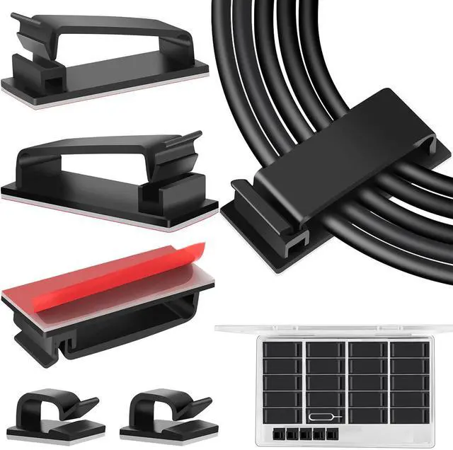 Main image of 50 PCS Black Cable Clips - Large Cord Organizers for Under Desk Cable Wire Management, Adhesive Holder Clips for Multiple Cord Management