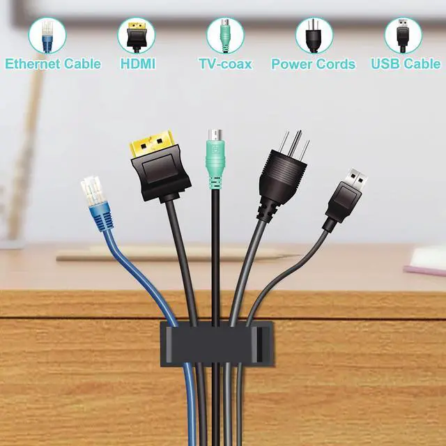 Alt view image 3 of 6 - 50 PCS Black Cable Clips - Large Cord Organizers for Under Desk Cable Wire Management, Adhesive Holder Clips for Multiple Cord Management
