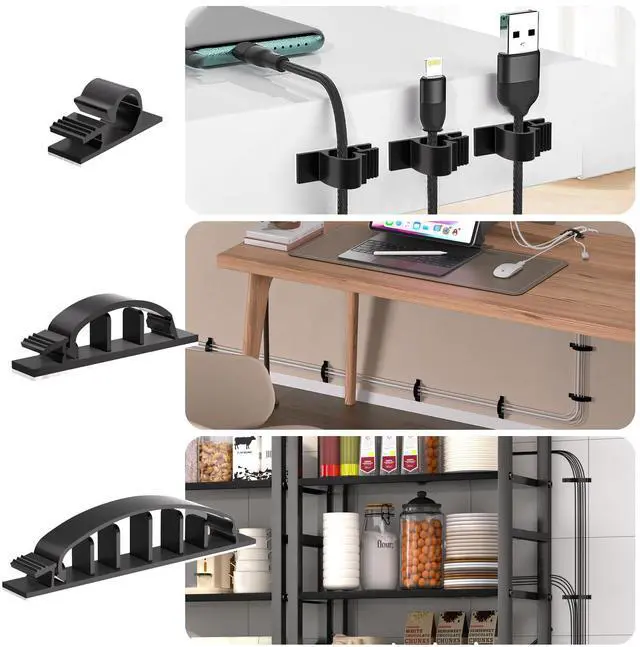 Alt view image 5 of 7 - 30pcs Adhesive Cable Wire Clips Kit Black, Outdoor Cable Management Wire Organizer Cord Holder for Under Desk, Car, Wall, TV PC Ethernet Cable
