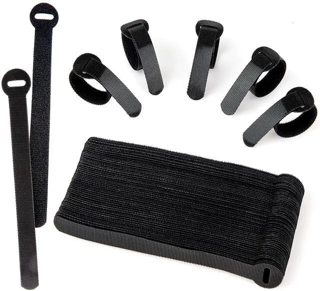Main image of 60x Cable Management Ties, Cord Wraps Black 6 Inches, Reusable Tidy Wire Ties for Cords, PC, TV, Computer & Desk