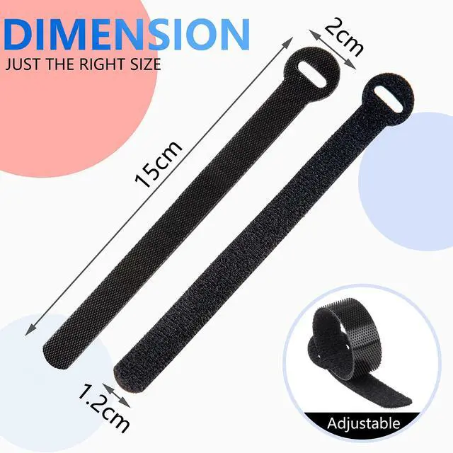 Alt view image 2 of 6 - 60x Cable Management Ties, Cord Wraps Black 6 Inches, Reusable Tidy Wire Ties for Cords, PC, TV, Computer & Desk