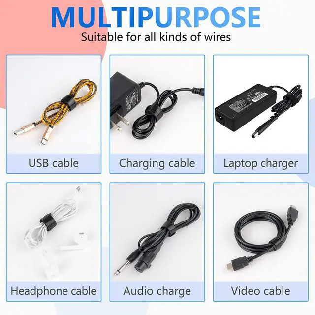 Alt view image 4 of 6 - 60x Cable Management Ties, Cord Wraps Black 6 Inches, Reusable Tidy Wire Ties for Cords, PC, TV, Computer & Desk