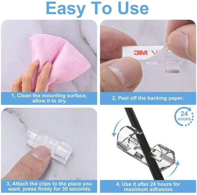 Alt view image 5 of 6 - Wire Clips Black (Large, 26PCS), Heavy Duty Extension Cord Clips for Wall, Adhesive Cable Clips Wire Holders for Electric Wires, Powre Cable, PC, Ethernet, TV-Coax, LED Light Clips