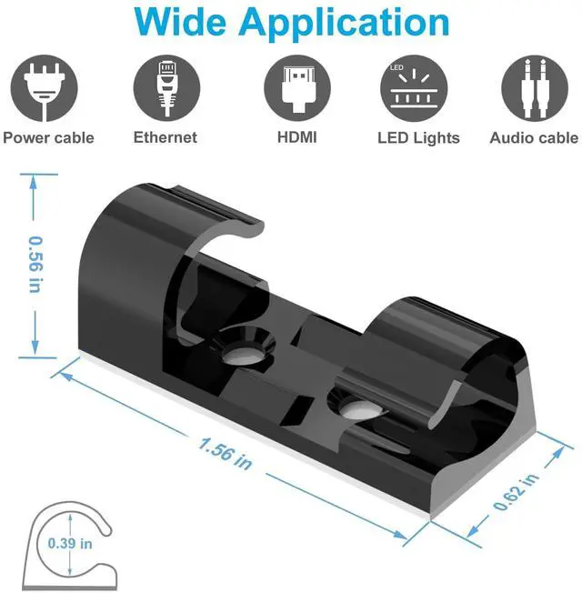 Alt view image 4 of 6 - Wire Clips Black (Large, 26PCS), Heavy Duty Extension Cord Clips for Wall, Adhesive Cable Clips Wire Holders for Electric Wires, Powre Cable, PC, Ethernet, TV-Coax, LED Light Clips