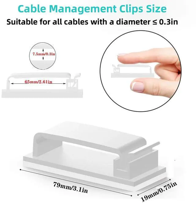 Alt view image 2 of 7 - Table Wire Management Adhesive Cable Clips 29Pcs(White).,tv,ethernet Wires Cable Management on Large Cable Hooks Organizer Clips