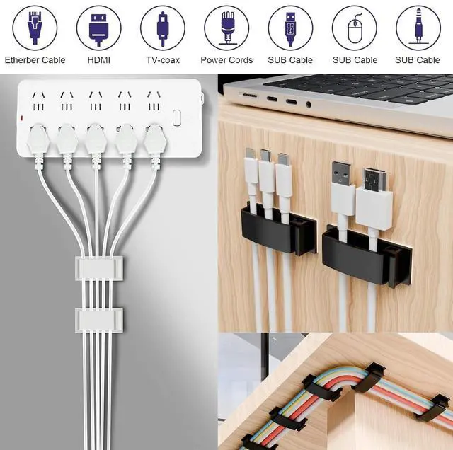 Alt view image 3 of 7 - Table Wire Management Adhesive Cable Clips 29Pcs(White).,tv,ethernet Wires Cable Management on Large Cable Hooks Organizer Clips