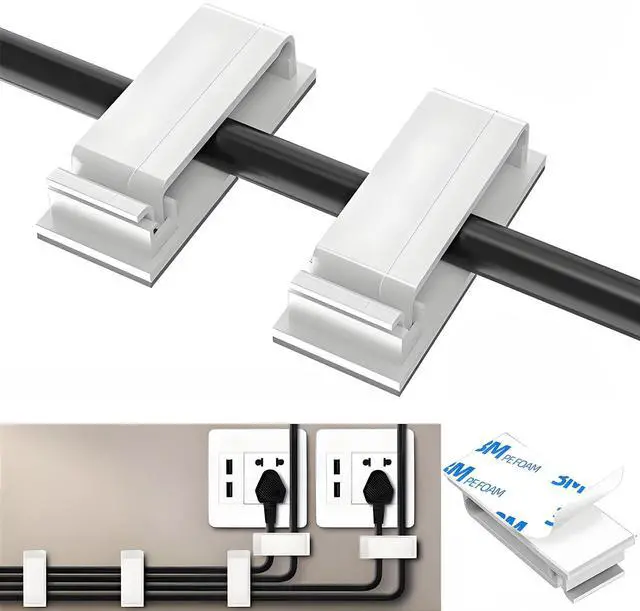 Main image of Table Wire Management Adhesive Cable Clips 29Pcs(White).,tv,ethernet Wires Cable Management on Large Cable Hooks Organizer Clips
