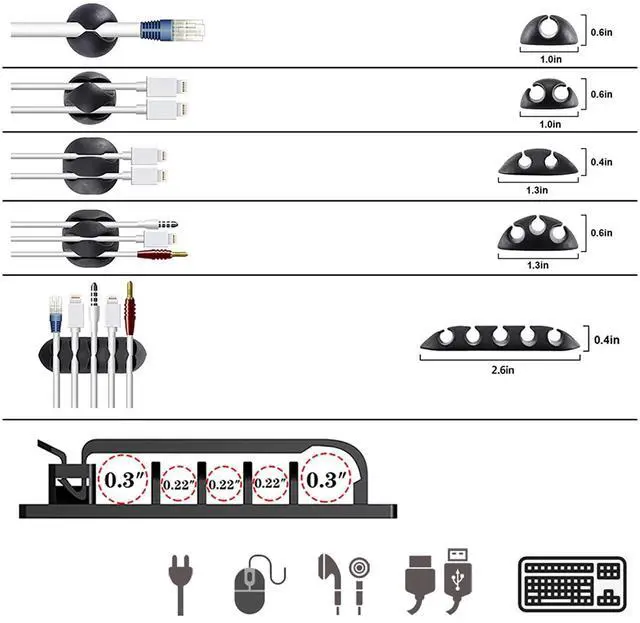 Alt view image 5 of 7 - 300PCS Cable Management Kit,4 Cable Sleeve 35 Cable Clips with 11Cord Holders,20 Roll Cable Organizer Straps and 200 Fastening Cable Ties,20 Cable Zip Tie Mounts for Computer TV Under Desk
