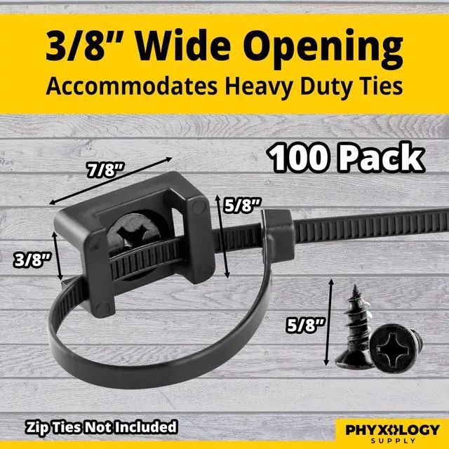 Alt view image 4 of 6 - Pro-Grade, Slim, 1x .6 Cable Tie Mounts With Screws 100 Pack. High Strength, Black Zip Tie Bases For Wire Management. Permanently Anchor To Wall, Desk or Baseboard. Run Cords at Your Home or Office