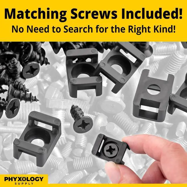 Alt view image 5 of 6 - Pro-Grade, Slim, 1x .6 Cable Tie Mounts With Screws 100 Pack. High Strength, Black Zip Tie Bases For Wire Management. Permanently Anchor To Wall, Desk or Baseboard. Run Cords at Your Home or Office