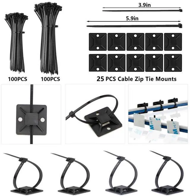 Alt view image 6 of 7 - 328Pcs Cable Management Kit, 8 Magnetic Cable Holder,69Adhesive Cable Clips,4 Cable Sleeve Split,22Reusable Cable Strap,200 Nylon Cable Zip Ties with 25 Mounts TV Office (Black)