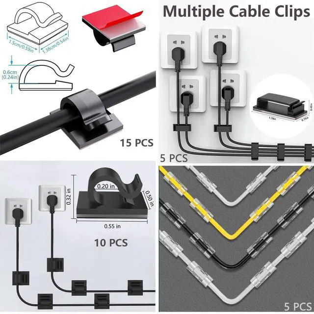 Alt view image 5 of 7 - 328Pcs Cable Management Kit, 8 Magnetic Cable Holder,69Adhesive Cable Clips,4 Cable Sleeve Split,22Reusable Cable Strap,200 Nylon Cable Zip Ties with 25 Mounts TV Office (Black)