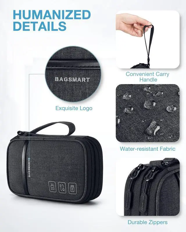 Alt view image 5 of 7 - Cord Organizer Travel Cable Organizer Bag Tech Electronic Organizer Travel Case, Travel Essentials for Charger, Cable, Phone, Flash drive, Double Layer-Black