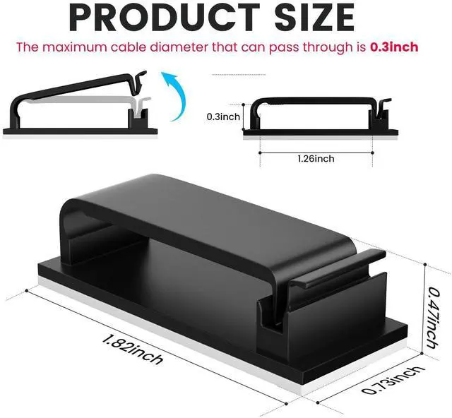 Alt view image 2 of 6 - Adhesive Cable Management Clip (20Pcs Black),Cord Management Under Desk,Wire Organizer for TV PC Ethernet HDMI Extension Cord Power Plug