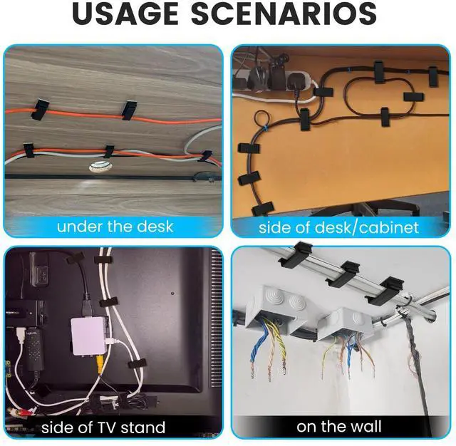 Alt view image 3 of 6 - Adhesive Cable Management Clip (20Pcs Black),Cord Management Under Desk,Wire Organizer for TV PC Ethernet HDMI Extension Cord Power Plug