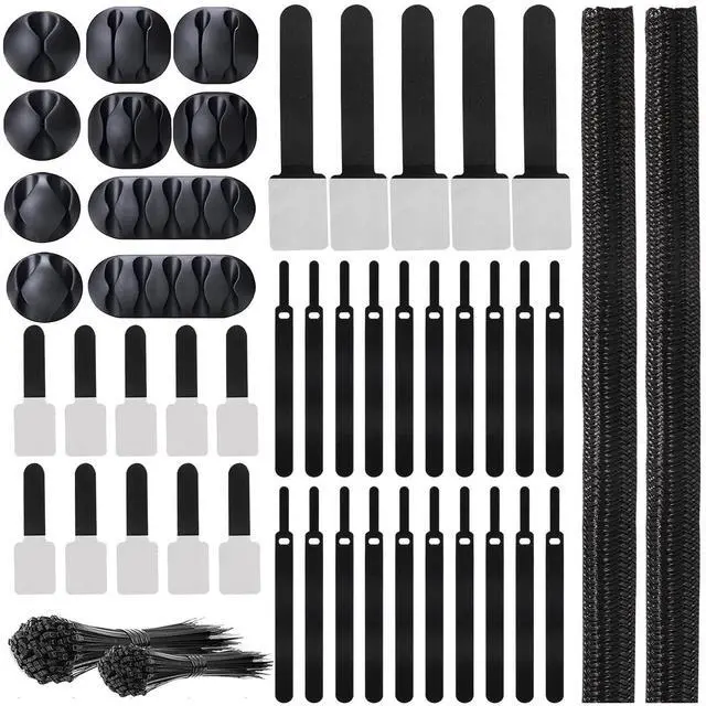 Main image of 137PCS Cable Management Kit 4 Cable Sleeve Split 100 Cable Zip Ties 10 Cable Clips 15 Adhesive Wall Cable Tie 10 Cable Zip Tie for TV Computer Office Home Under Desk