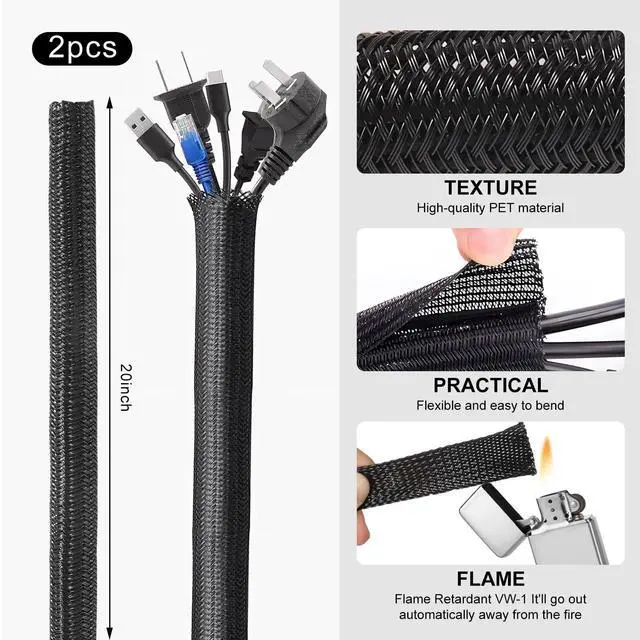 Alt view image 3 of 7 - 137PCS Cable Management Kit 4 Cable Sleeve Split 100 Cable Zip Ties 10 Cable Clips 15 Adhesive Wall Cable Tie 10 Cable Zip Tie for TV Computer Office Home Under Desk