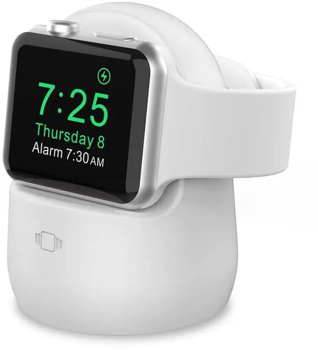 Main image of iWatch Stand Silicone Charging Dock Holder for Apple Watch Ultra 3, Ultra 2, Ultra, SE3, SE2, SE, Series 11 10 9 8 7 6 5 4 3 2 1 (49/46/45/44/42/41/40/38mm), Supports Nightstand Mode (White)