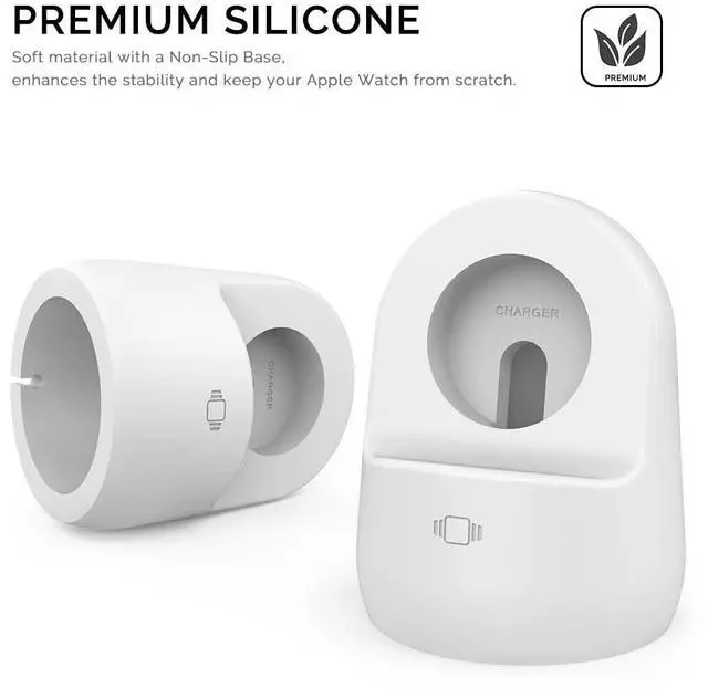 Alt view image 3 of 7 - iWatch Stand Silicone Charging Dock Holder for Apple Watch Ultra 3, Ultra 2, Ultra, SE3, SE2, SE, Series 11 10 9 8 7 6 5 4 3 2 1 (49/46/45/44/42/41/40/38mm), Supports Nightstand Mode (White)