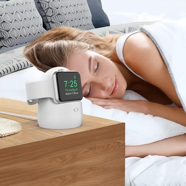 Alt view image 5 of 7 - iWatch Stand Silicone Charging Dock Holder for Apple Watch Ultra 3, Ultra 2, Ultra, SE3, SE2, SE, Series 11 10 9 8 7 6 5 4 3 2 1 (49/46/45/44/42/41/40/38mm), Supports Nightstand Mode (White)