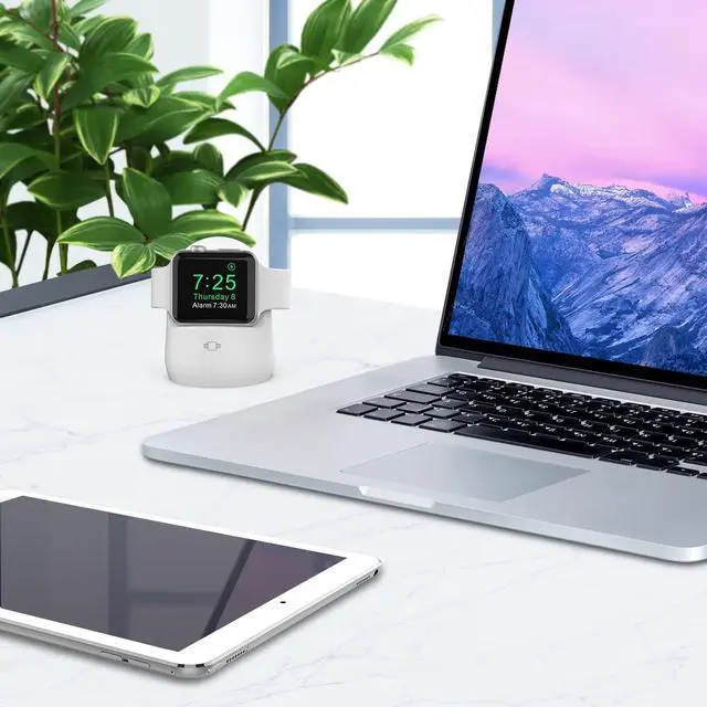Alt view image 6 of 7 - iWatch Stand Silicone Charging Dock Holder for Apple Watch Ultra 3, Ultra 2, Ultra, SE3, SE2, SE, Series 11 10 9 8 7 6 5 4 3 2 1 (49/46/45/44/42/41/40/38mm), Supports Nightstand Mode (White)