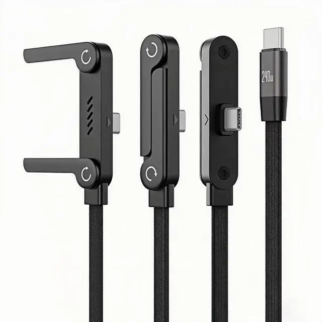 Alt view image 5 of 7 - 2-in-1 Invisible Stand Charger Cable, USB-C to USB-C with Foldable Stand | 4.9FT Braided 240W Super Fast Charging Cable, Compatible with iPhone & Samsung, Ideal for Gaming, Office & Car Travel