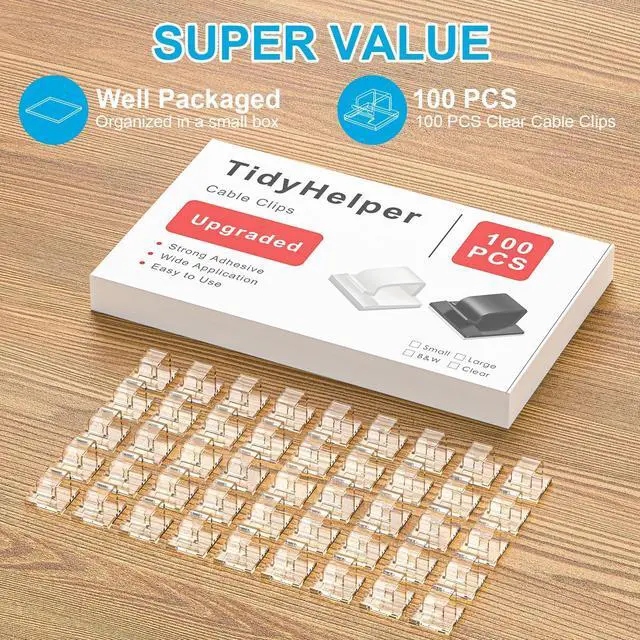 Alt view image 3 of 6 - 100 PCS Cable Clips, Upgraded Adhesive Cord Clips for Wires on Wall, Strong Wire Holders Cord Organizer for Cable Management, Christmas Lights, USB, Phone Charger, Cat 6, Car Dash Cam (Small, Clear)