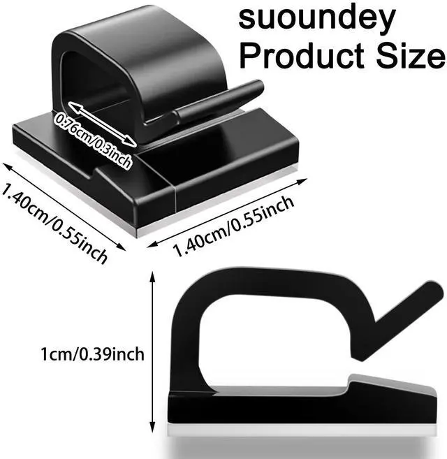 Alt view image 2 of 7 - 100 Pcs Cable Clips, Adhesive Cable Organizer Cord Holder Wire Clip Wire Management Self Adhesive Hooks Wire Holder for Office, Home (Black)