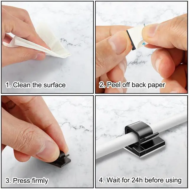 Alt view image 5 of 7 - 100 Pcs Cable Clips, Adhesive Cable Organizer Cord Holder Wire Clip Wire Management Self Adhesive Hooks Wire Holder for Office, Home (Black)
