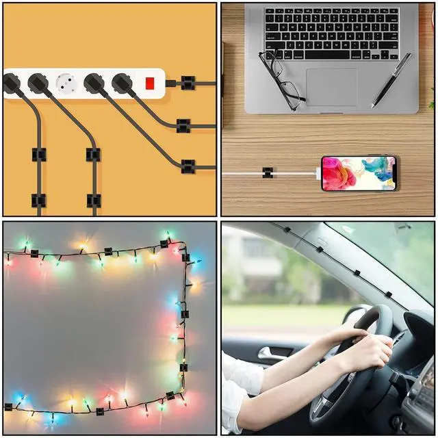 Alt view image 6 of 7 - 100 Pcs Cable Clips, Adhesive Cable Organizer Cord Holder Wire Clip Wire Management Self Adhesive Hooks Wire Holder for Office, Home (Black)