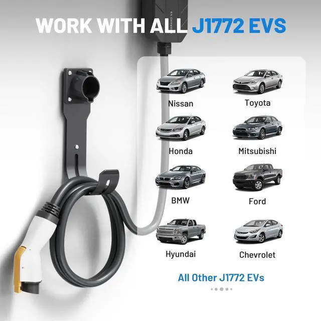 Alt view image 2 of 7 - EV Charger Holder SAE J1772 Nozzle Holster Dock and J-Hook Combination Wall Mount, EVSE Electric Vehicle Car Charger Cable Organizer EV Charger Cord Wall Hook Cable Holder J1772 Connector