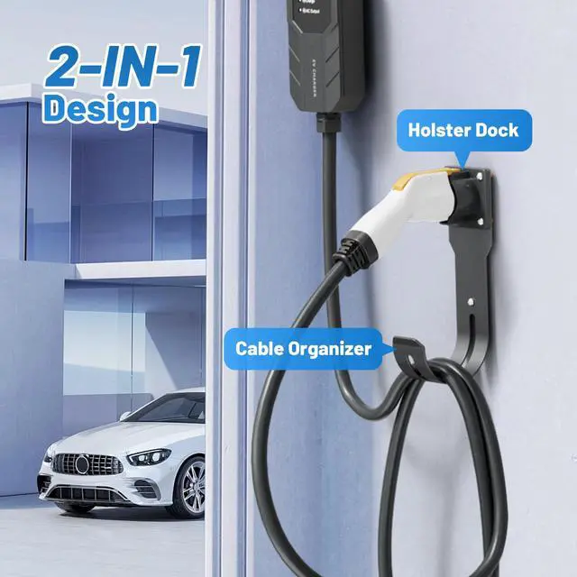 Alt view image 4 of 7 - EV Charger Holder SAE J1772 Nozzle Holster Dock and J-Hook Combination Wall Mount, EVSE Electric Vehicle Car Charger Cable Organizer EV Charger Cord Wall Hook Cable Holder J1772 Connector