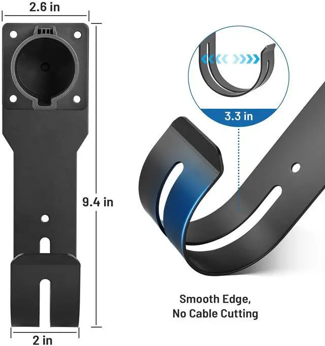 Alt view image 7 of 7 - EV Charger Holder SAE J1772 Nozzle Holster Dock and J-Hook Combination Wall Mount, EVSE Electric Vehicle Car Charger Cable Organizer EV Charger Cord Wall Hook Cable Holder J1772 Connector