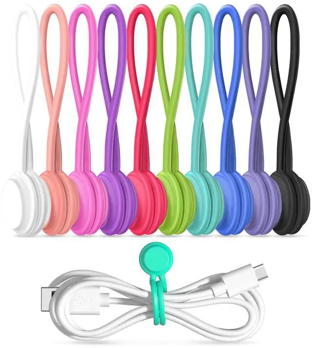 Main image of Magnetic Cable Ties 10 PCS Reusable Cable Organizers Earbuds Cords USB Cable Manager Keeper Wrap Ties Straps Bookmark Clips Whiteboard Noticeboard Fridge Magnets for Office, School, Home Organization