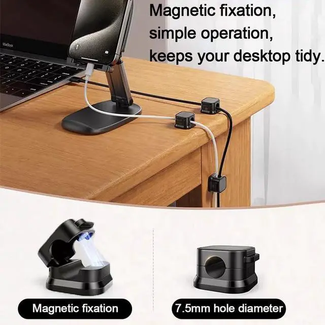 Alt view image 4 of 7 - 6 Pack Cord Organizer Holder, Office Desk Accessories Desk Cable Management Magnetic Easy Open,Organize Phone Charging Cords Wire Holder Organizer Neatly for Office Car Desk Nightstand(Black)