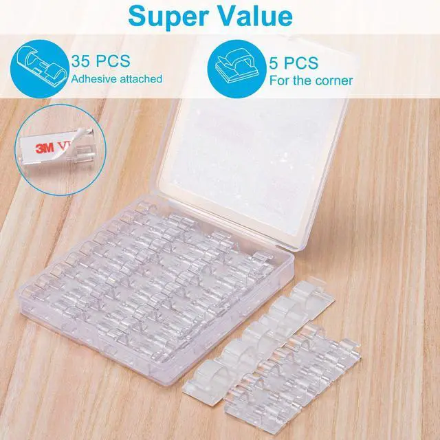 Alt view image 2 of 6 - Adhesive Cable Clips Clear (40PCS, M), Upgraded Wire Holders for Wall, Strong Cord Organizer Under Desk, Car, PC, Christmas Light Indoor/Outdoor