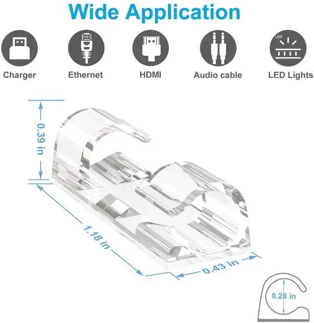 Alt view image 4 of 6 - Adhesive Cable Clips Clear (40PCS, M), Upgraded Wire Holders for Wall, Strong Cord Organizer Under Desk, Car, PC, Christmas Light Indoor/Outdoor